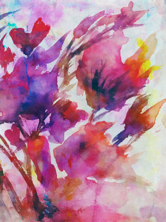 Pintura intitulada "Dancing Flowers 2" por Georgia Chagas, Obras de arte originais, Aquarela