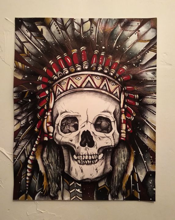Pintura titulada "Tête de mort indien…" por Geo, Obra de arte original, Acrílico