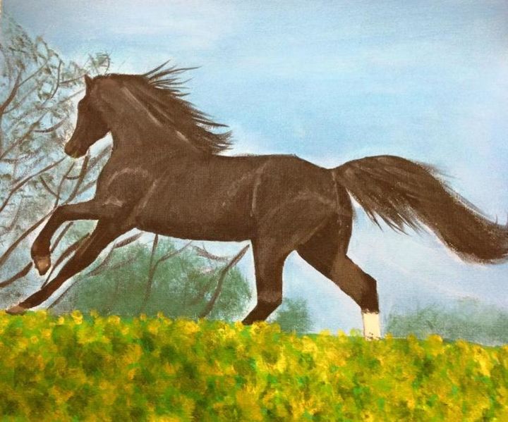 Painting titled "Horse Running in th…" by Georgie Brackenbury, Original Artwork, Acrylic