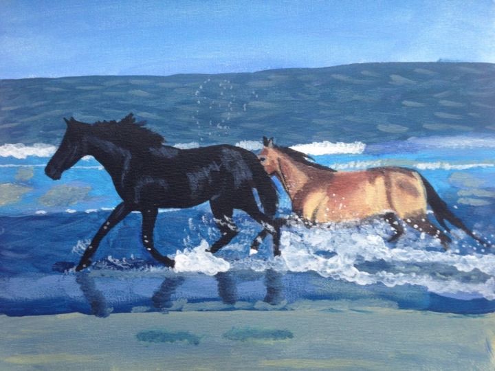 Painting titled "Horses Running in t…" by Georgie Brackenbury, Original Artwork, Acrylic