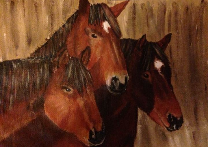 Painting titled "Three Ponies" by Georgie Brackenbury, Original Artwork, Acrylic