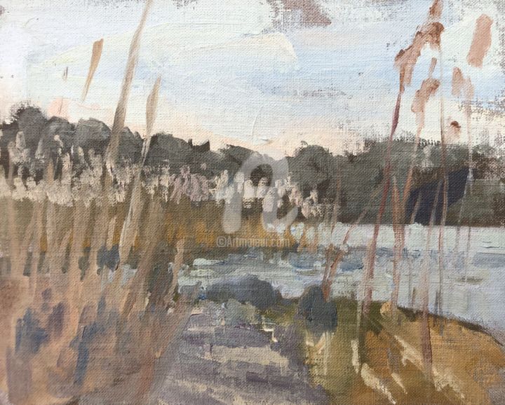 Malerei mit dem Titel "Path to the Pond" von Georgina Rey, Original-Kunstwerk, Öl