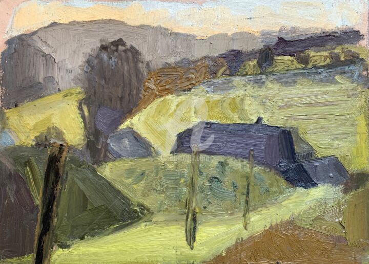 「Farm and Hills」というタイトルの絵画 Georgina Reyによって, オリジナルのアートワーク, オイル