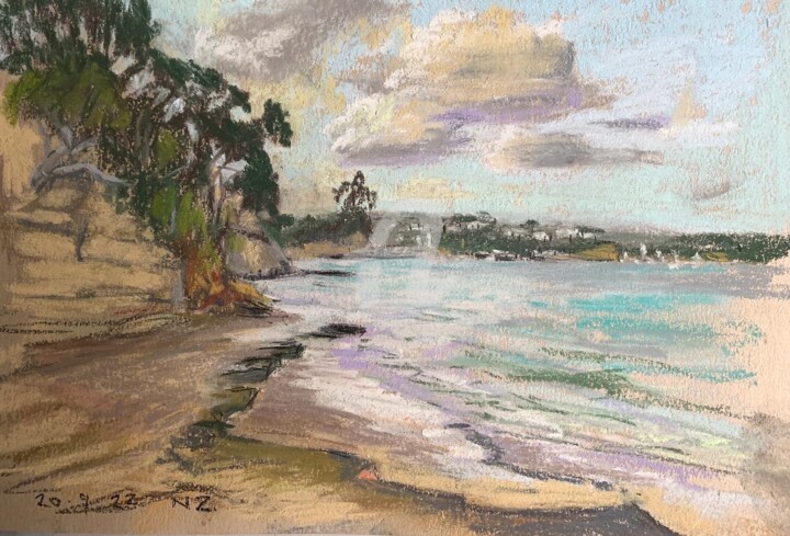 Painting titled "Rothesay Beach" by Georgina Rey, Original Artwork, Pastel
