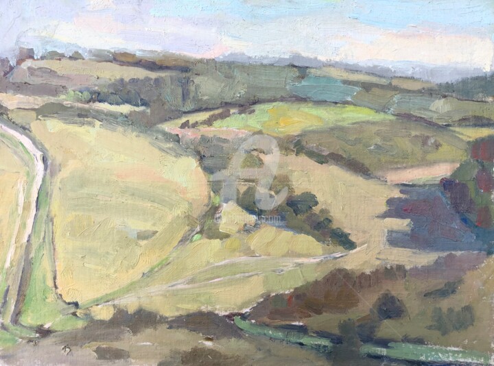 Painting titled "View of Hen Hill" by Georgina Rey, Original Artwork, Oil