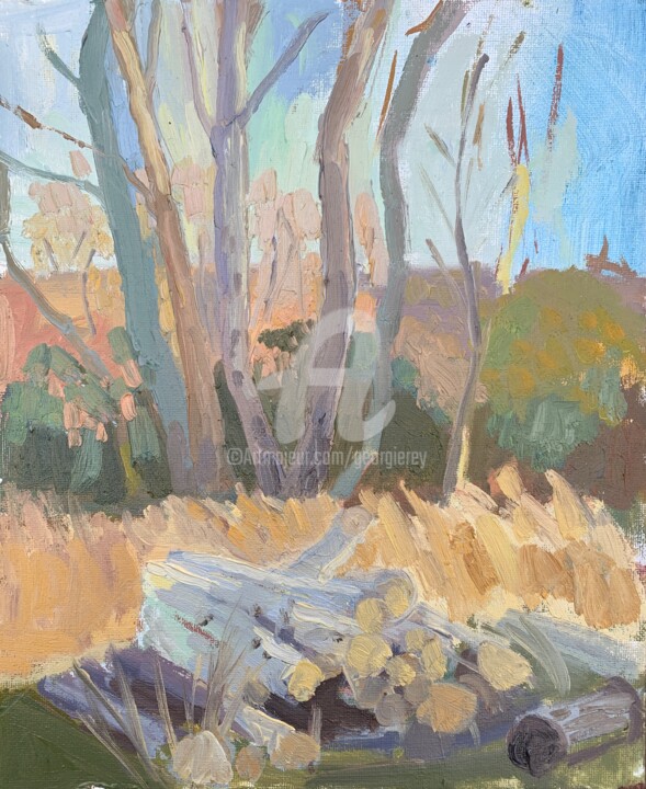 Painting titled "Silver Birch and Lo…" by Georgina Rey, Original Artwork, Oil