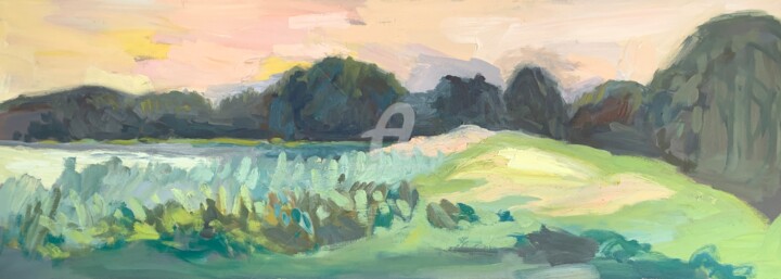 Painting titled "Frensham Pond, Yell…" by Georgina Rey, Original Artwork, Oil