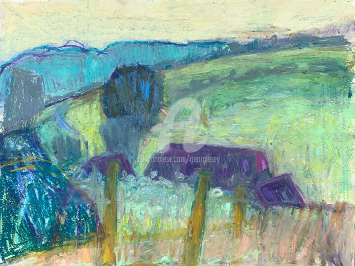 Painting titled "Buriton Farm in Tur…" by Georgina Rey, Original Artwork, Oil