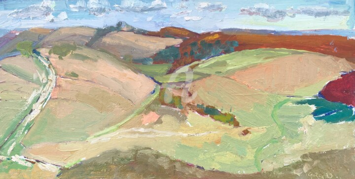 Painting titled "Hills at Harting in…" by Georgina Rey, Original Artwork, Oil
