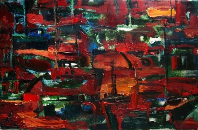Красный океан/ Red ocean - Painting, 100x65 cm ©2012 by Anastasiya Georgievskaya -
Abstract Expressionism, лодки, море, рыбатские судна, boats, the sea, rybatskie ship