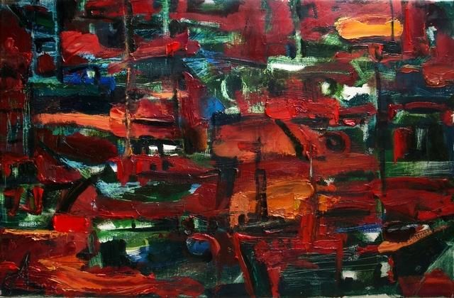 Painting titled "Красный океан/ Red…" by Anastasiya Georgievskaya, Original Artwork, Oil