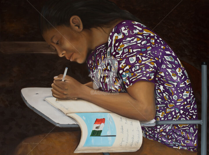 Картина под названием "La Estudiante" - Georgina Echeverria, Подлинное произведение искусства, Масло