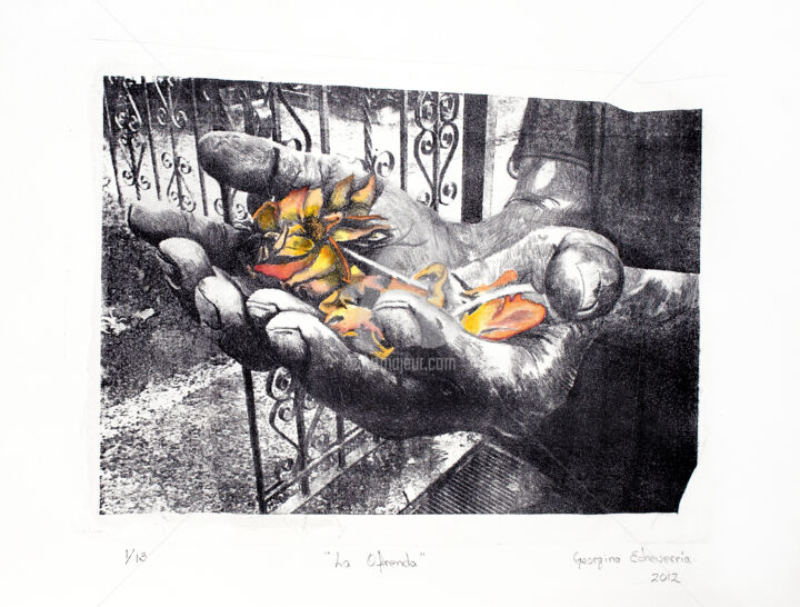 Estampas & grabados titulada "La Ofrenda" por Georgina Echeverria, Obra de arte original, Litografía
