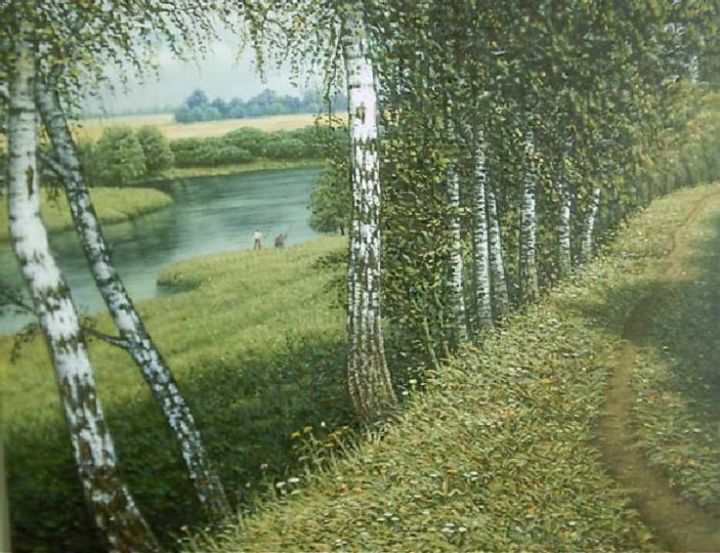 Painting titled "Birches" by Georgi Shishkov, Original Artwork, Oil