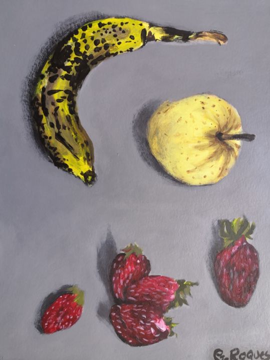 Painting titled "POMME BANANE ET FRA…" by Georges Roques, Original Art, Acrylic