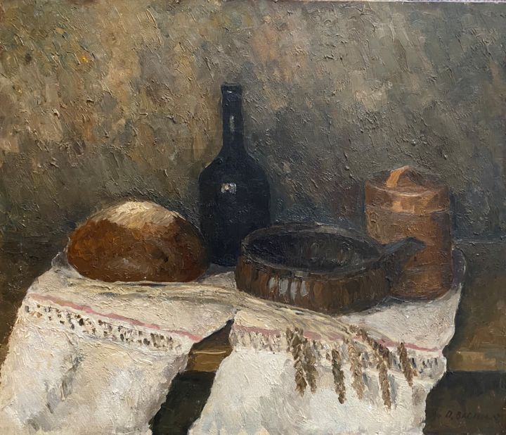 Картина под названием "Still life with bre…" - Oleg Vasiliev, Подлинное произведение искусства, Масло