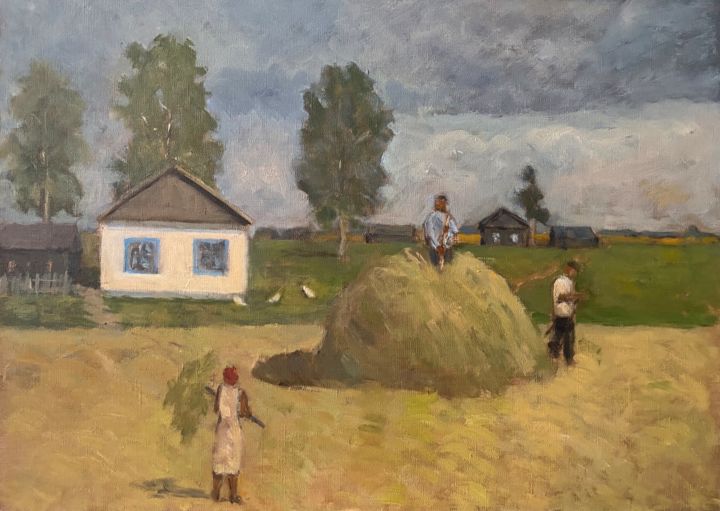 Картина под названием "Haymaking" - Oleg Vasiliev, Подлинное произведение искусства, Масло