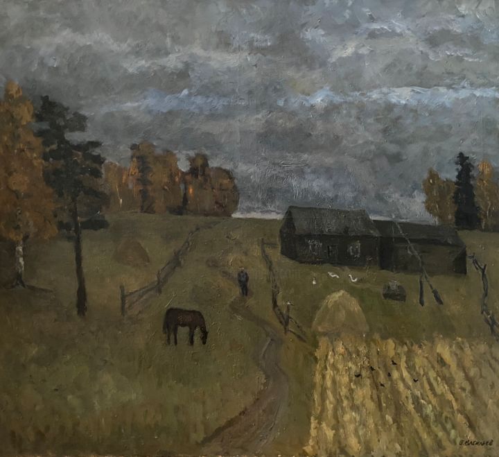 Картина под названием "Gloomy autumn" - Oleg Vasiliev, Подлинное произведение искусства, Масло