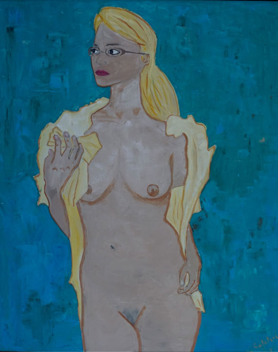 Painting titled "femme bleu" by Sam Salahié, Original Artwork, Oil