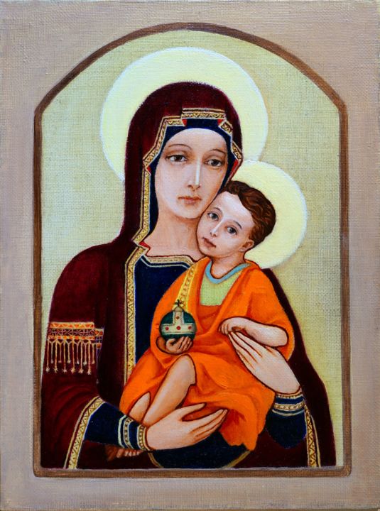 Painting titled "Мария с Младенцем" by Georgii Sentiurin, Original Artwork, Oil