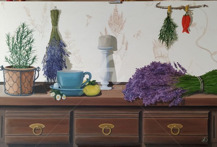 Peinture intitulée "Кухонный интерьер" par Daria Nesterova, Œuvre d'art originale, Huile Monté sur Châssis en bois