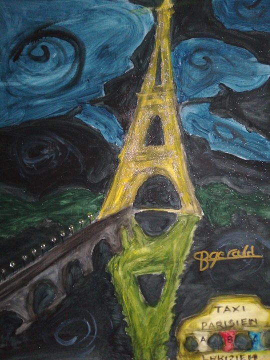Schilderij getiteld "Eiffel tower by nig…" door Gerald Berger-Champion, Origineel Kunstwerk, Acryl