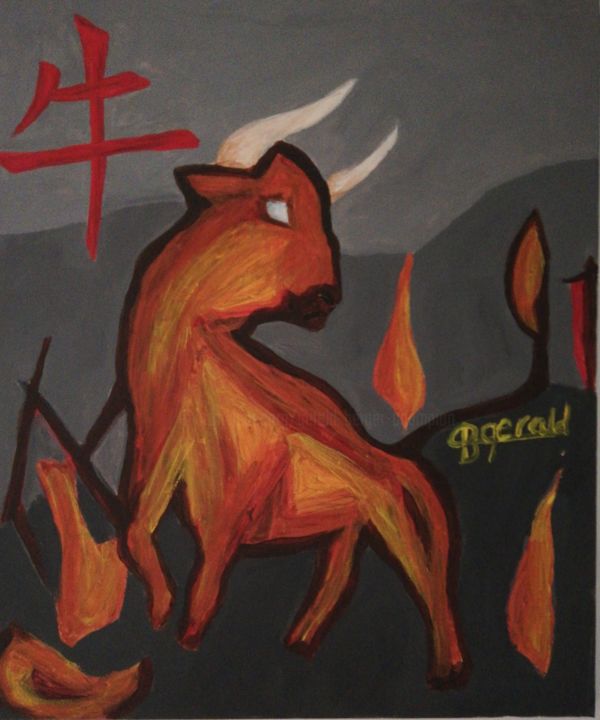 Painting titled "Year of the Ox" by Gerald Berger-Champion, Original Artwork, Acrylic