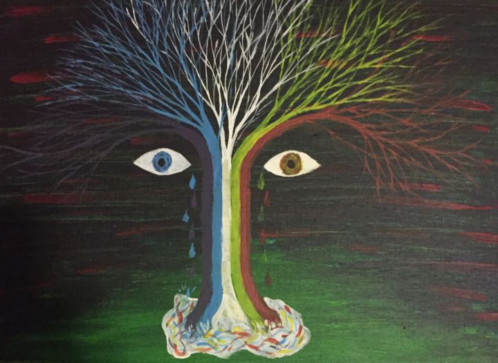 Malerei mit dem Titel "Weeping willow" von Gerald Deering, Original-Kunstwerk, Acryl