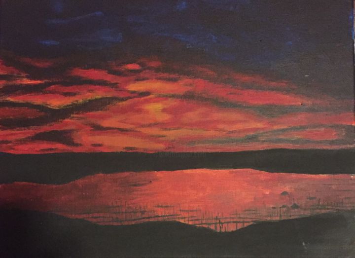 Malerei mit dem Titel "Sunset Lake" von Gerald Deering, Original-Kunstwerk, Acryl