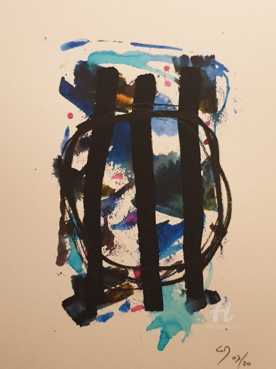 Картина под названием "Lines.05" - Gerald Demortier, Подлинное произведение искусства, Чернила