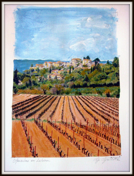 Картина под названием "Ménerbes ...village…" - Gérald Guillotte, Подлинное произведение искусства, Акрил