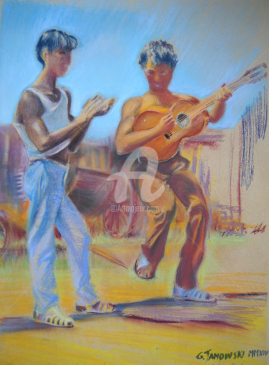 Painting titled "La rumba" by Gérald Janowski, Original Artwork, Pastel