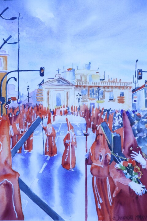 Painting titled ""Los coloraos" sema…" by Gérald Janowski, Original Artwork, Watercolor