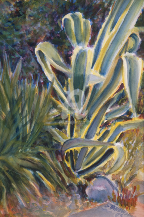 Painting titled "cactus" by Gérald Janowski, Original Artwork, Watercolor