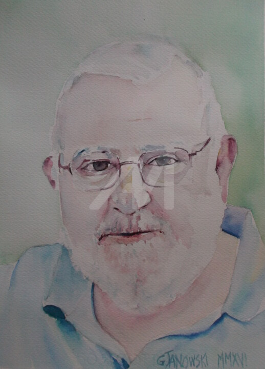 Pintura intitulada "Portrait d'homme" por Gérald Janowski, Obras de arte originais, Aquarela