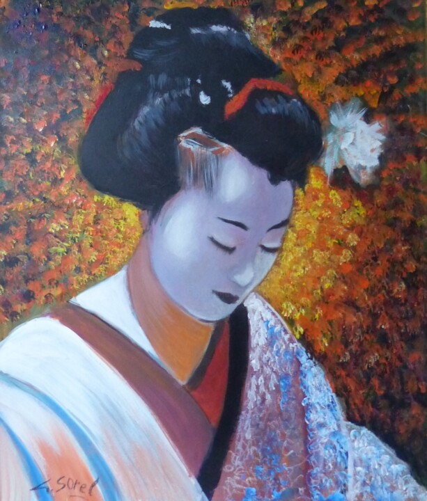 Painting titled "BEAUTE JAPONAISE" by Gérald Sorel, Original Artwork, Pastel Mounted on Cardboard