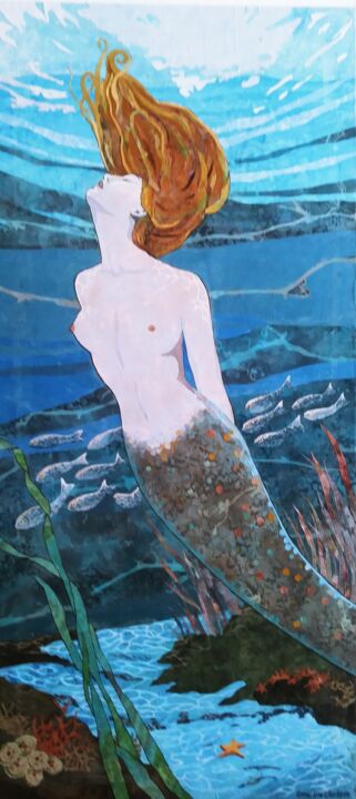 Arte tessile intitolato "Mermaid" da Geraldine Clarkson, Opera d'arte originale, Tessuto