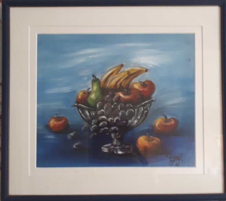 Schilderij getiteld "Bowl of fruit" door Geraldine Flahavan, Origineel Kunstwerk, Olie Gemonteerd op Glas