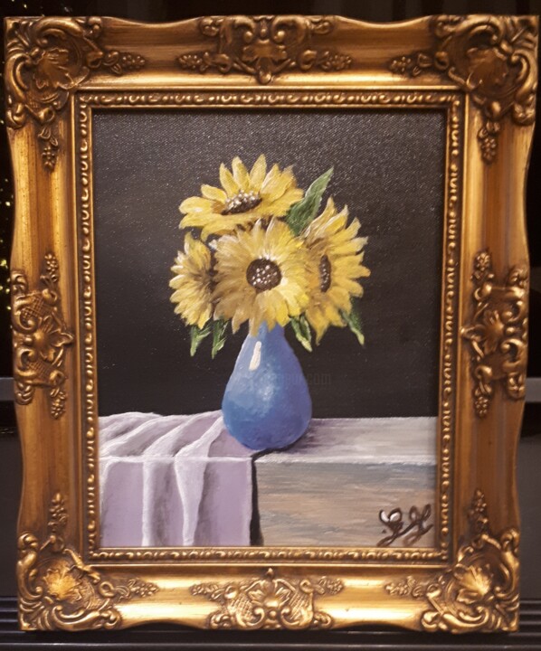 Ζωγραφική με τίτλο "Sunflowers" από Geraldine Flahavan, Αυθεντικά έργα τέχνης, Ακρυλικό