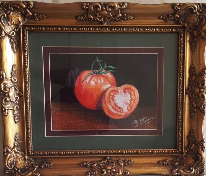 Rysunek zatytułowany „Tomatoe” autorstwa Geraldine Flahavan, Oryginalna praca, Ołówek Zamontowany na Szkło