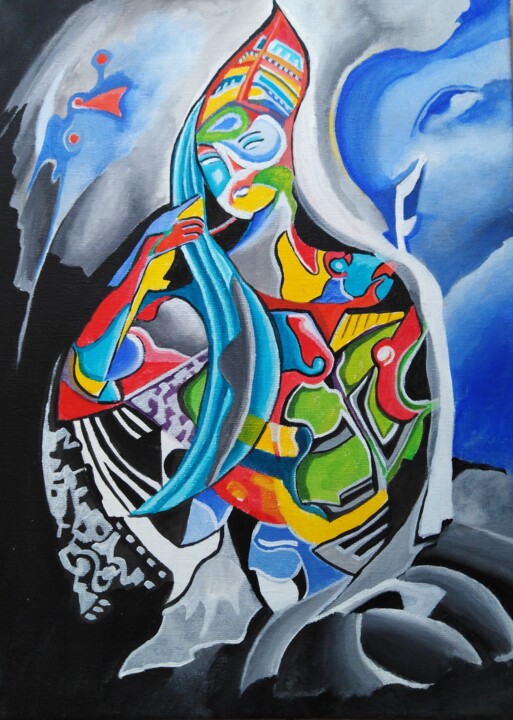 Painting titled "The woman in mirror" by Geraldine Ragon, Original Artwork, Acrylic