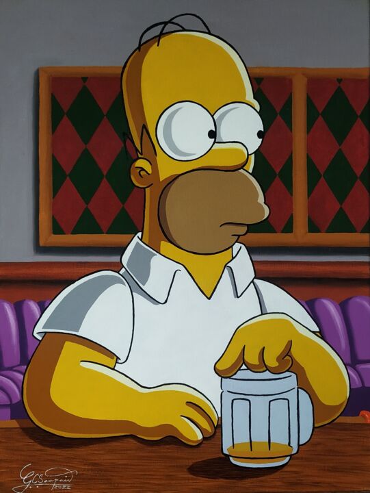 Pintura intitulada "Homer Simpson" por Geraldo Sampaio, Obras de arte originais, Óleo