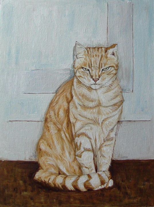 Malerei mit dem Titel "A Friend's Cat" von Gerald Shepherd F.F.P.S., Original-Kunstwerk, Öl