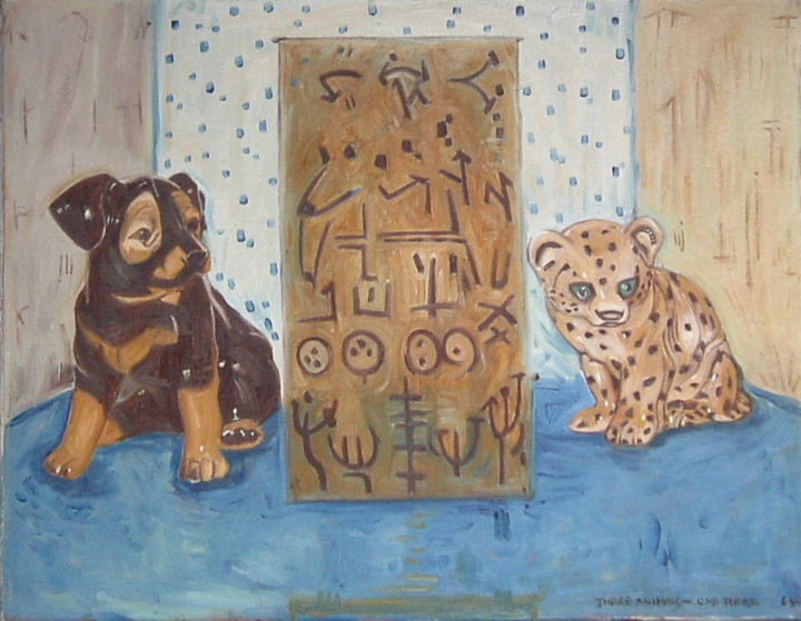 Painting titled "Three Animals, One…" by Gerald Shepherd F.F.P.S., Original Artwork, Oil