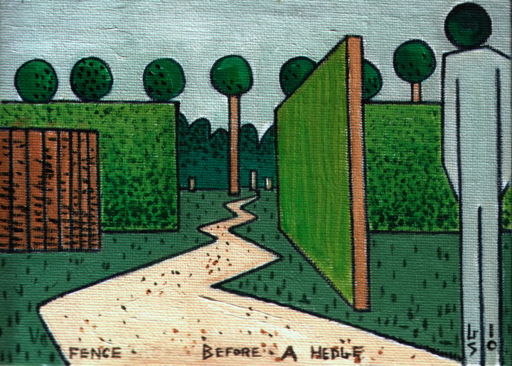 Painting titled "Fence Before A Hedge" by Gerald Shepherd F.F.P.S., Original Artwork, Oil
