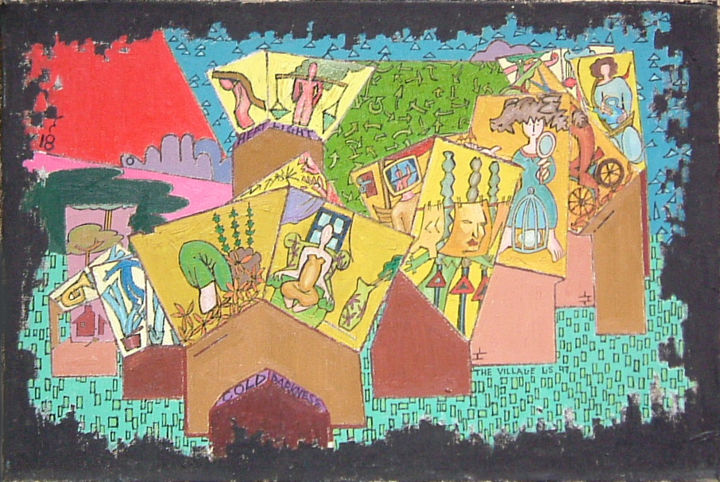 "The Village" başlıklı Tablo Gerald Shepherd F.F.P.S. tarafından, Orijinal sanat, Petrol