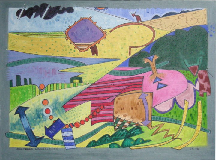 Painting titled "Childhood Landscape" by Gerald Shepherd F.F.P.S., Original Artwork, Acrylic