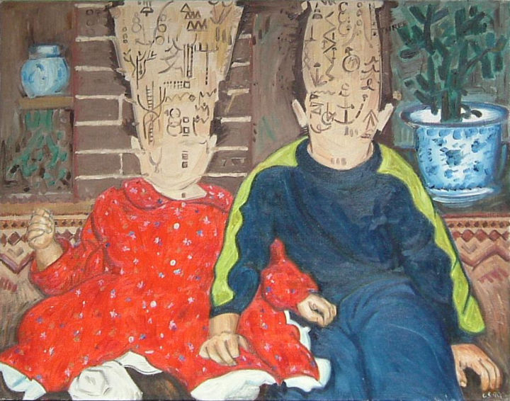 Painting titled "Two Children - Expe…" by Gerald Shepherd F.F.P.S., Original Artwork, Oil