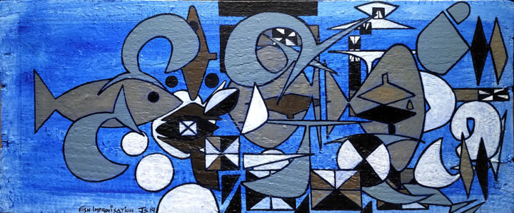 Peinture intitulée "Fish Improvisation" par Gerald Shepherd F.F.P.S., Œuvre d'art originale, Acrylique