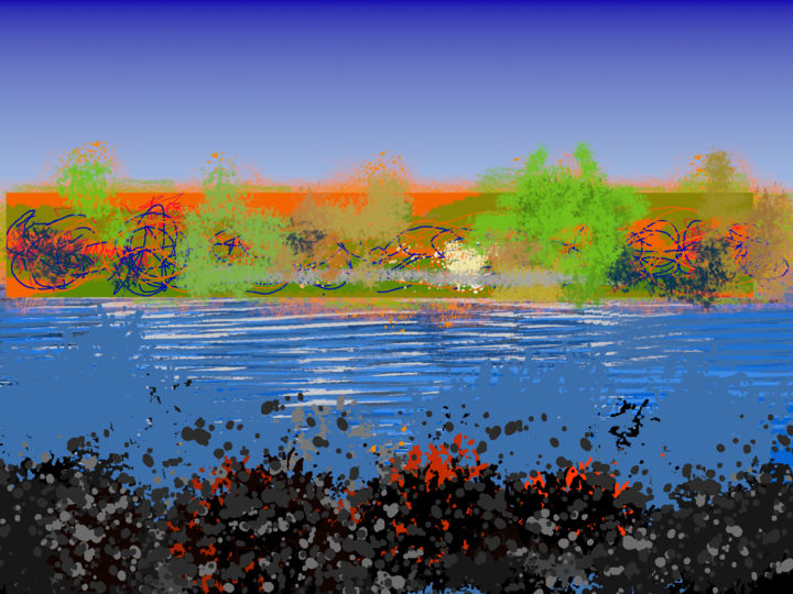 Digital Arts titled "Across The Lake" by Gerald Shepherd F.F.P.S., Original Artwork, Digital Painting